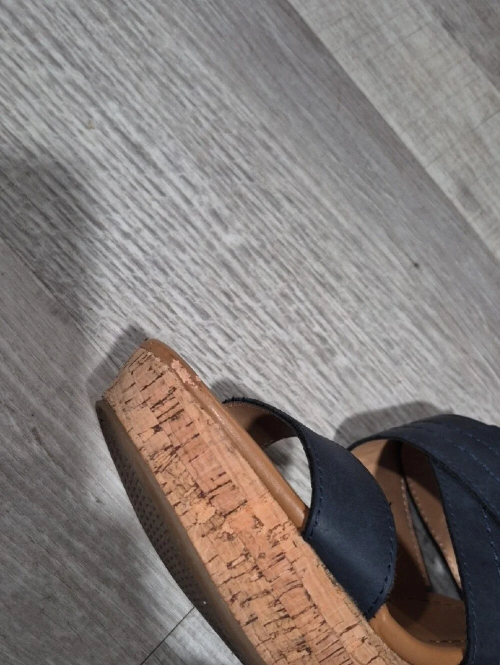Tommy Hilfiger Navy and Tan Cork-Look Wedge Sandals